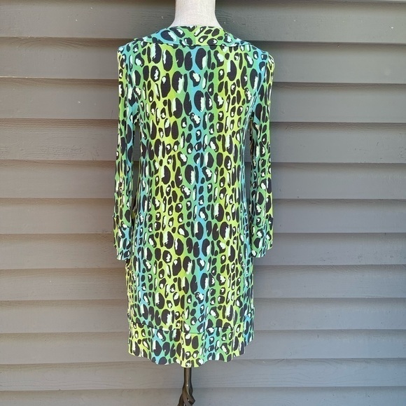 Diane von Furstenberg DVF Gaby Spotted Frog Animal Print Silk Shift Dress Size 6 - Picture 3 of 8